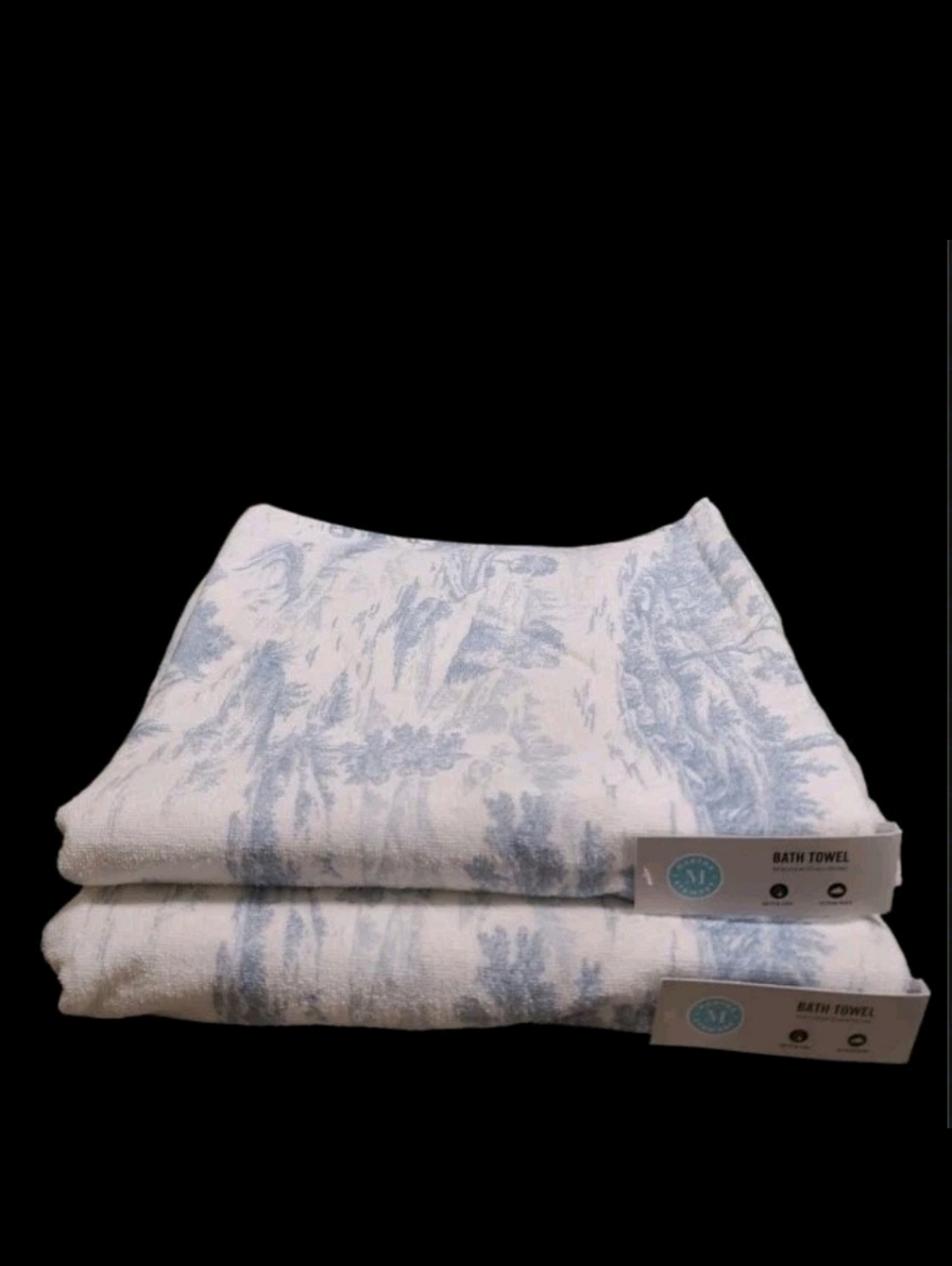 6pc Martha Stewart Blue Toile Velour Bath Hand Tip Towel Set 100% Cotton NEW - Picture 5 of 16